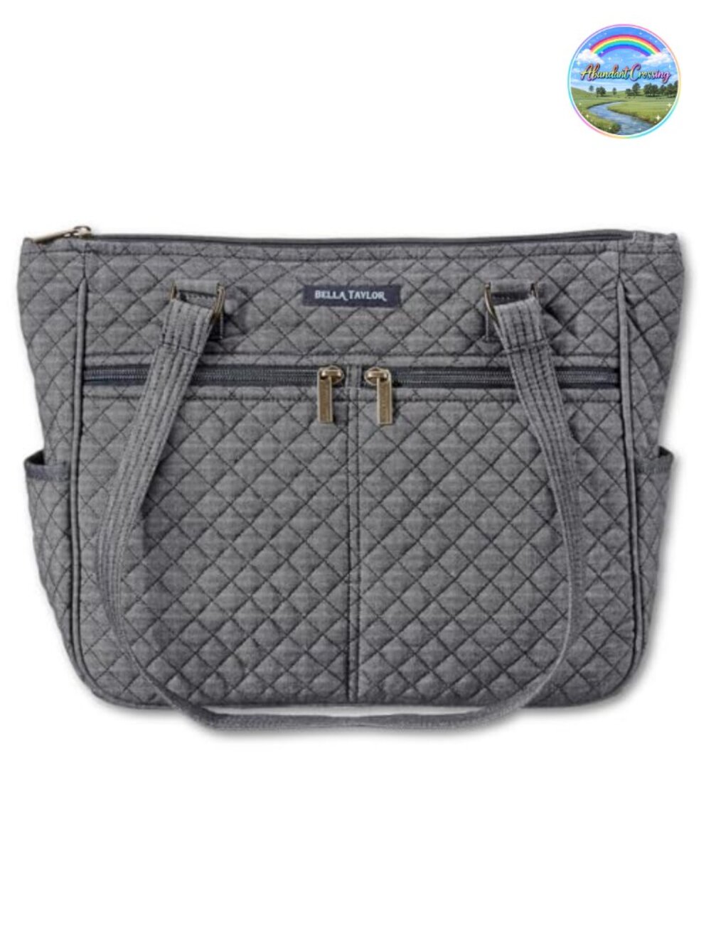 Quilted Cotton Shoulder Tote, 10-Pocket Lightweight Handbag